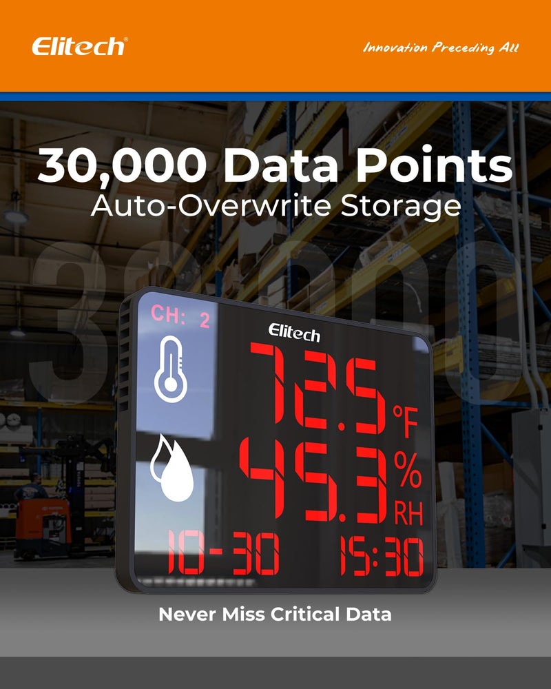 Elitech Wireless Hygrometer Thermometer Reusable Temperature Recorder Data Logger with Large Screen Data Storage Export, DR-230W-THDE with Dual External Temperature and Humidity Sensor - Image 5